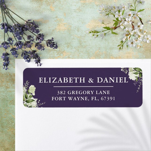 Greeneral Floral Purple Mariage Adresse de retour (Greenery Floral Purple Wedding Return Address Label)