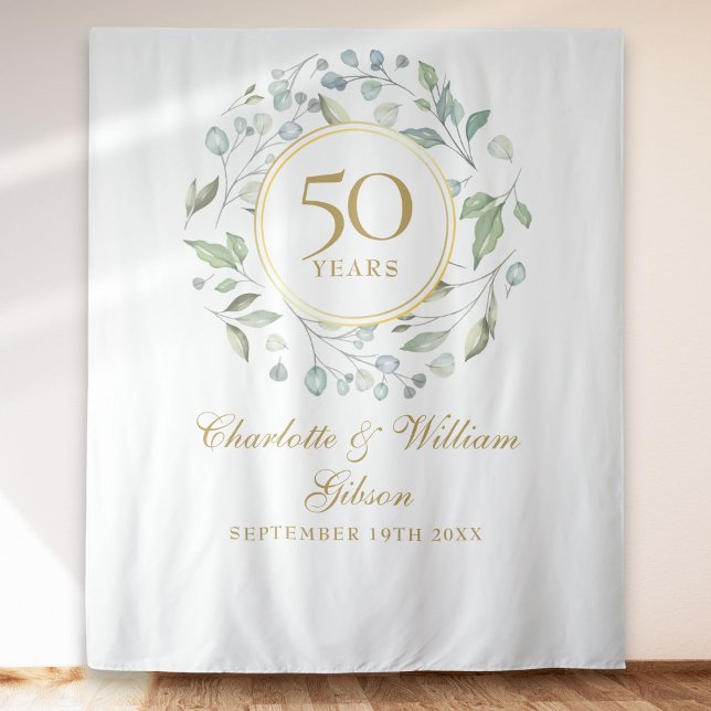 Greenery 50th Anniversary Photo Booth Backdrop Tapestry (Greenery 50th Anniversary Photo Booth Backdrop)