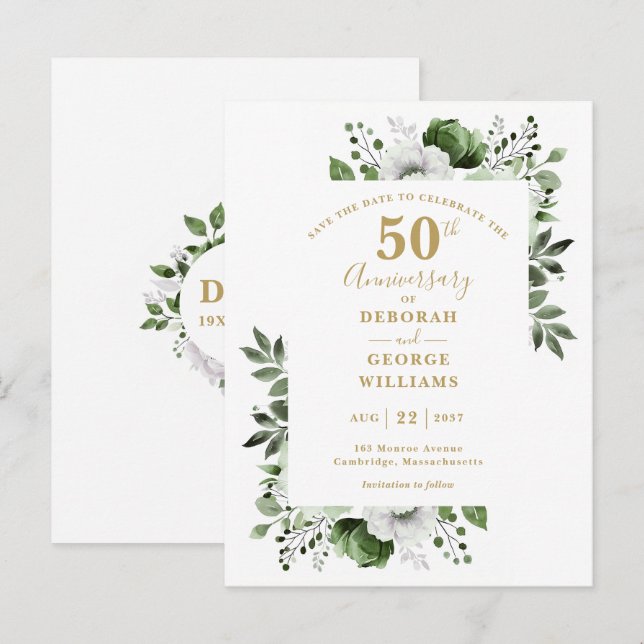 Greenery 50th Wedding Anniversary Save The Date Postcard (Front/Back)