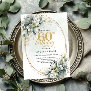 Greenery 60th Birthday Bohemian Leaf Invite
