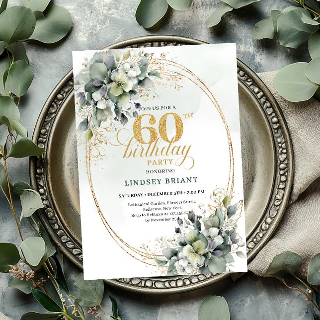 Greenery 60th Birthday Bohemian Leaf Invite (Greenery 60th Birthday Bohemian Leaf Invite

)