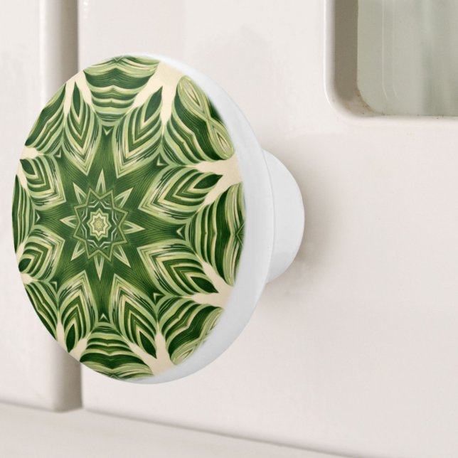 greenery abstract botanical tropical palm leaves ceramic knob (greenery abstract botanical tropical palm leaves ceramic knob)