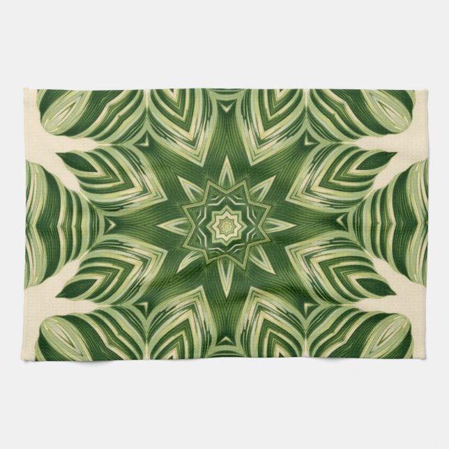greenery abstract botanical tropical palm leaves kitchen towel (Horizontal)