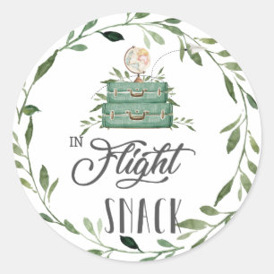 Greenery Adventure Suitcase In Flight Snack Favour Classic Round Sticker