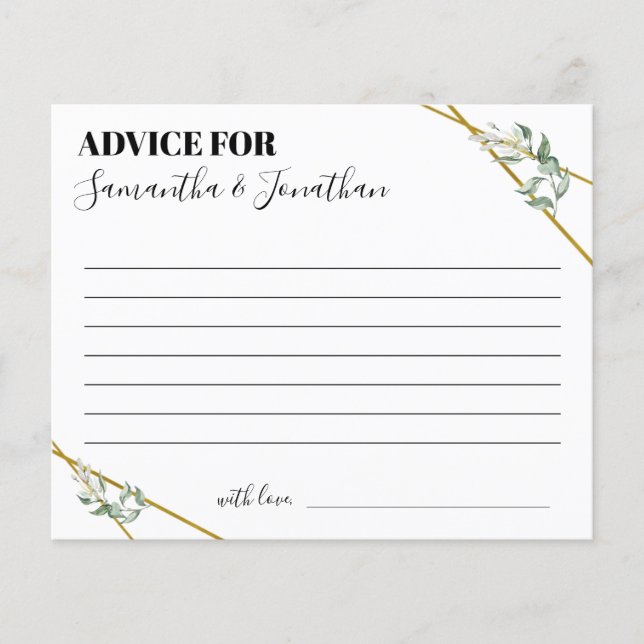 Greenery Advice for Couple shower game card (Front)