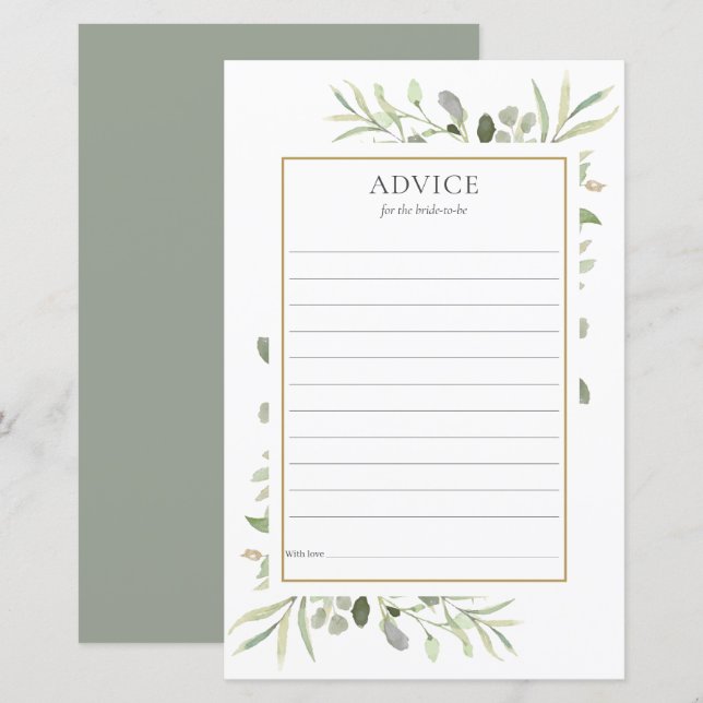 Greenery Advice For The Bride Bridal Shower Card (Front/Back)