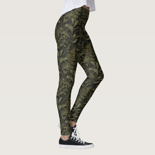 Greenery Aesthetic - Dark Ferns & Leaves Leggings (Right)