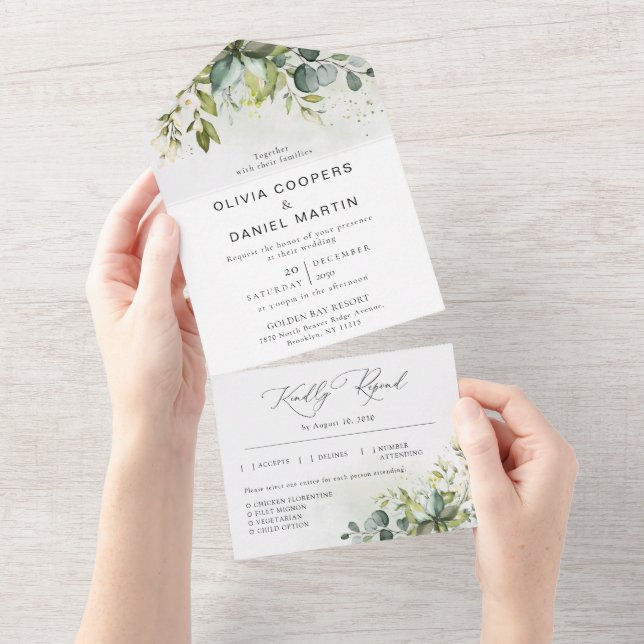Greenery All in One Wedding Invitation (Tearaway)