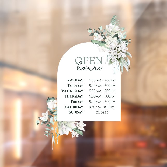Greenery and Arch Open Hours Window Cling (Sheet 2)