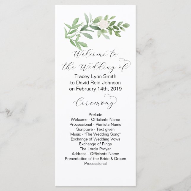 Greenery and blush Floral Wedding Program (Front)