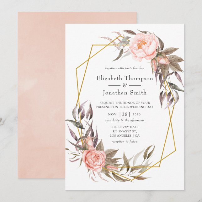 Greenery and Blush Pink Floral Wedding Invitation (Front/Back)
