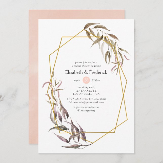 Greenery and Blush Pink Floral Wedding Shower Invitation (Front/Back)