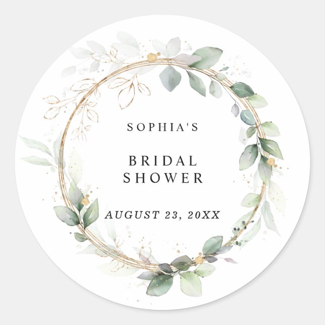 Greenery and Bold Bridal Shower  Classic Round Sticker (Front)