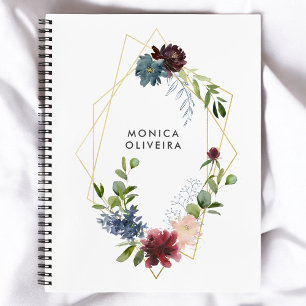 Greenery and Burgundy Floral Geometric Notebook