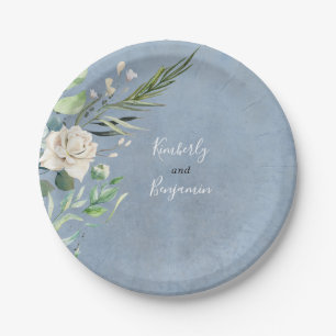 Greenery and Dusty Blue Wedding Paper Plate