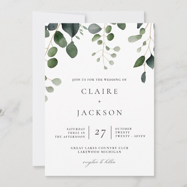 Greenery and Eucalyptus Modern Wedding Invitation (Front)