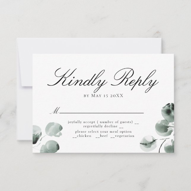 Greenery and Eucalyptus Scripted RSVP (Front)