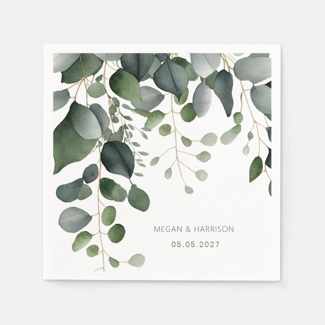 Greenery and Eucalyptus Wedding Thank You  Napkin (Front)