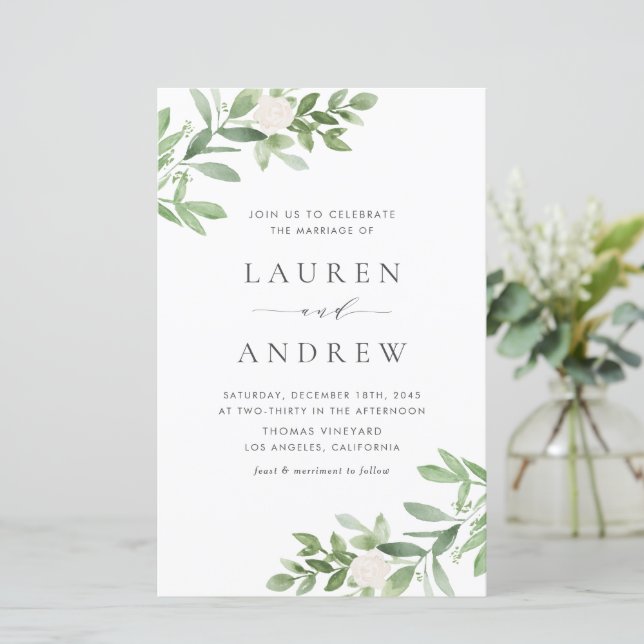 Greenery and Flowers QR Code Wedding Invitation (Standing Front)