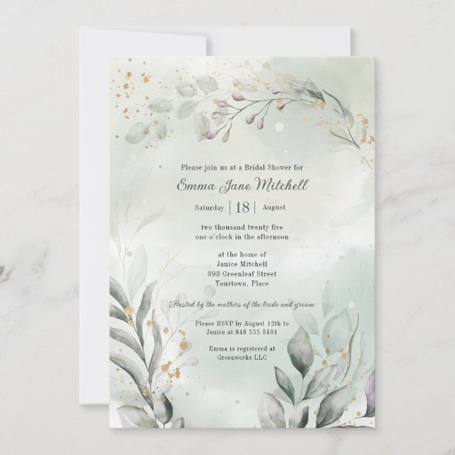 Greenery and Gold Bridal Shower Invitation (Front)