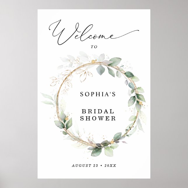 Greenery and Gold Bridal Shower Welcome Poster (Front)