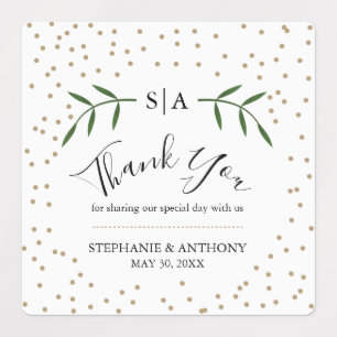 Greenery and Gold Confetti Wedding Thank You