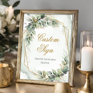 Greenery and gold create your own Custom Sign