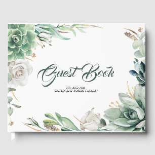Greenery and Gold Elegant Botanical Wedding Guest Book