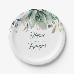 Greenery and Gold Elegant Garden Wedding Paper Plate