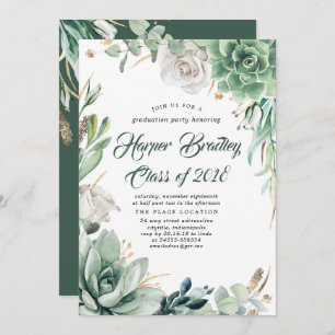 Greenery and Gold Elegant Graduation Party Invitation
