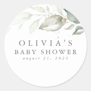 Greenery and Gold Elegant Modern Minimal Classic Round Sticker