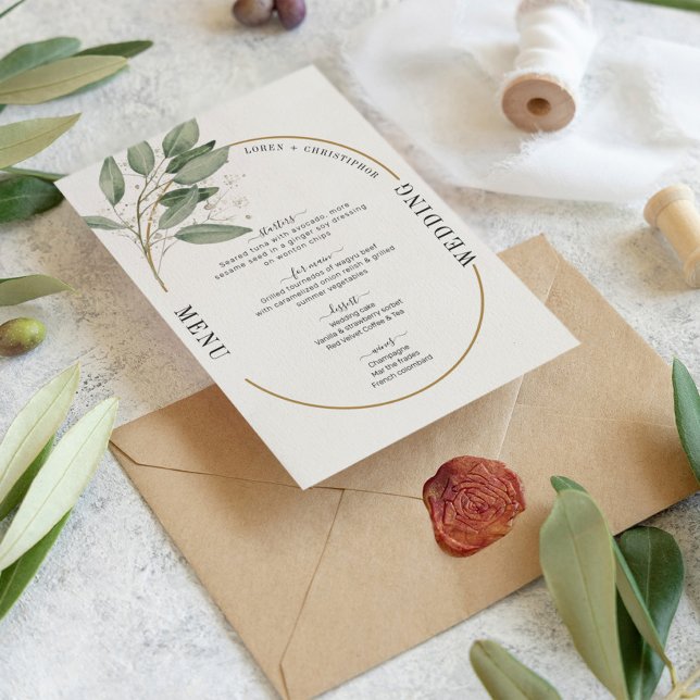 Greenery and gold elegant wedding menu invitation (Creator Uploaded)