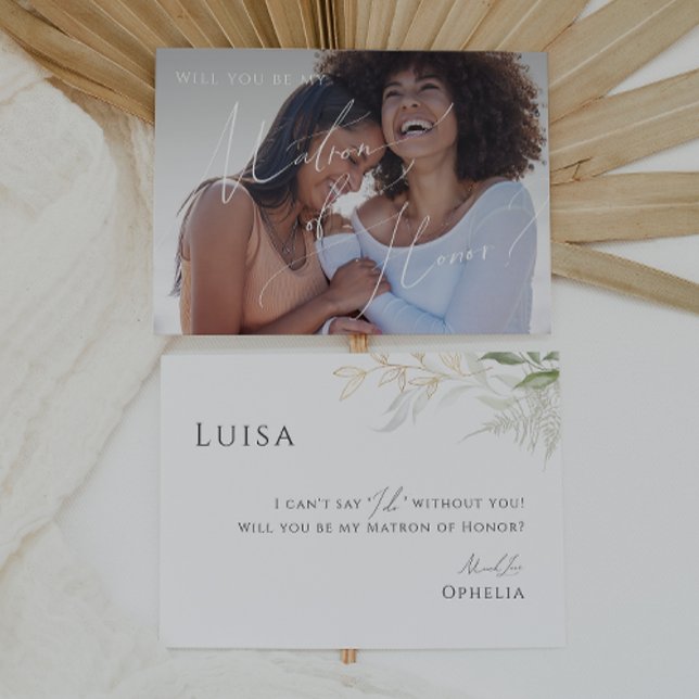 Greenery and Gold Faded Photo Matron of Honour Car Invitation (Creator Uploaded)
