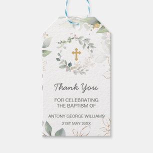 Greenery and gold foliage Baptism Gift Tag