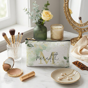 Greenery and gold frame personalized accessory pouch