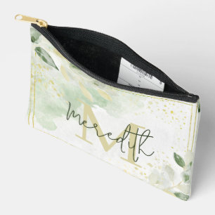 Greenery and gold frame personalized accessory pouch