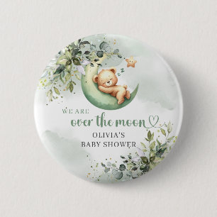 Greenery and gold gender neutral over the moon 2 inch round button