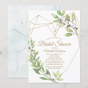 Greenery and Gold Heart Bridal Shower Invitation