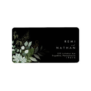 Greenery and Gold Leaf   Black RSVP Address Label