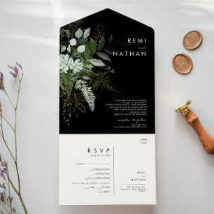 Greenery and Gold Leaf   Black Seal And Send All In One Invitation