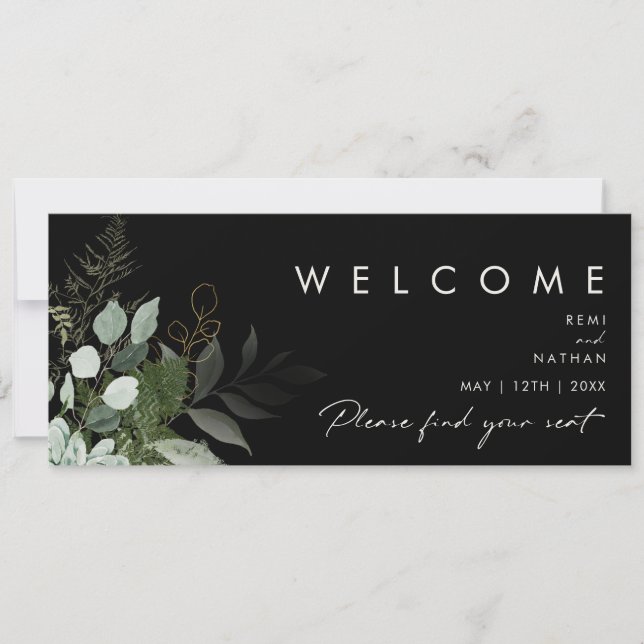Greenery and Gold Leaf Black Seating Chart Header (Front)