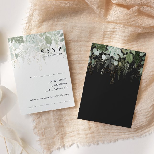 Greenery and Gold Leaf | Black Song Request RSVP Card (Creator Uploaded)