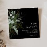 Greenery and Gold Leaf | Black Square Wedding Invitation<br><div class="desc">We designed this Greenery and Gold Leaf | black Square wedding invitation to complete your simple yet elegant boho wedding. It features modern green and white eucalyptus leaf, fern foliage, a succulent flower, and minimal gold foil leaves. These elements give the feel of a whimsical watercolor enchanted forest, perfect for...</div>
