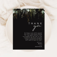 Greenery and Gold Leaf | Black Thank You Card