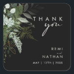 Greenery and Gold Leaf | Black Thank You Sticker<br><div class="desc">We designed this greenery and gold leaf | black thank you sticker to complete your simple yet elegant boho wedding. It features modern green and white eucalyptus leaf, fern foliage, a succulent flower, and minimal gold foil leaves. These elements give the feel of a whimsical watercolor enchanted forest, perfect for...</div>