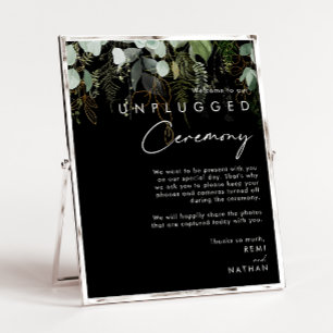 Greenery and Gold Leaf Black Unplugged Ceremony Poster