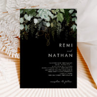 Greenery and Gold Leaf | Black Wedding Invitation