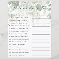 Greenery and Gold Leaf Bride and Groom Trivia Game