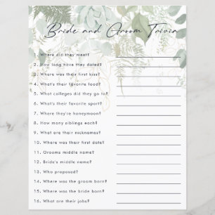 Greenery and Gold Leaf Bride and Groom Trivia Game