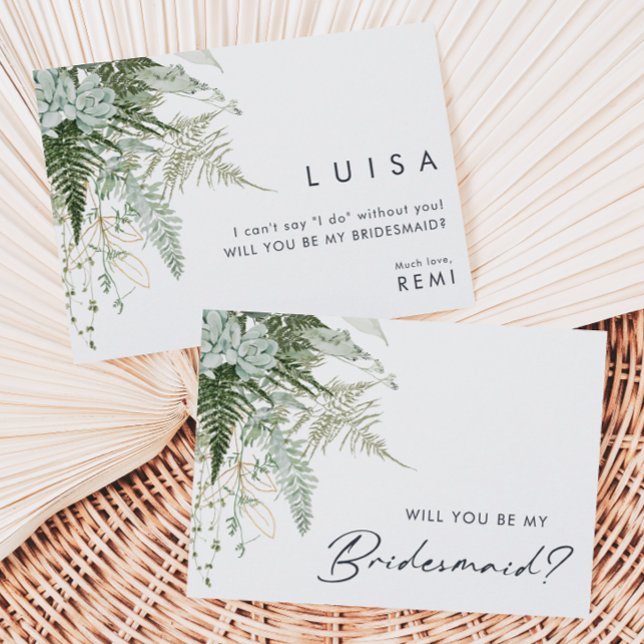 Greenery and Gold Leaf Bridesmaid Proposal Card (Creator Uploaded)